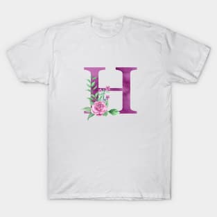 Floral Monogram H Beautiful Rose Bouquet T-Shirt